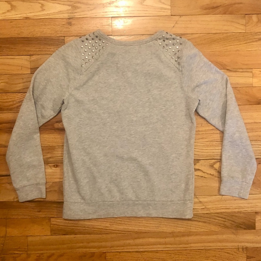 Heather gray sweatshirt with silver studs on shoulders in SP - Picture 2 of 5